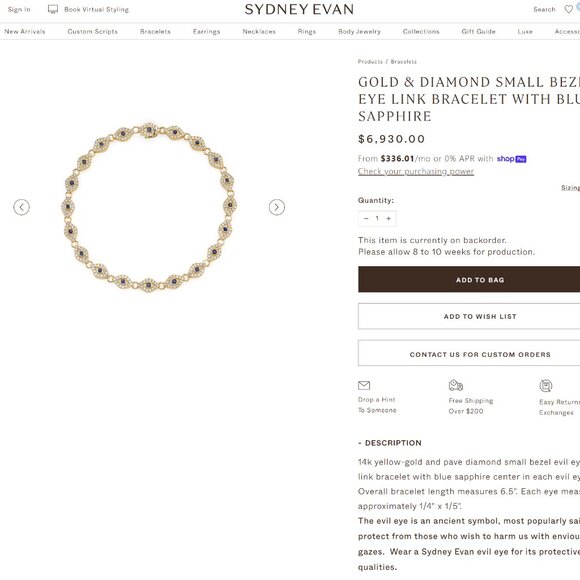 Sydney Evan Gold & Diamond Eye Link Bracelet with Blue Sapphire - Picture 5 of 5